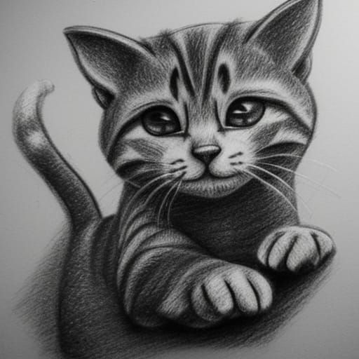 Intricate 3D Pencil Sketch of a Chibi Cat