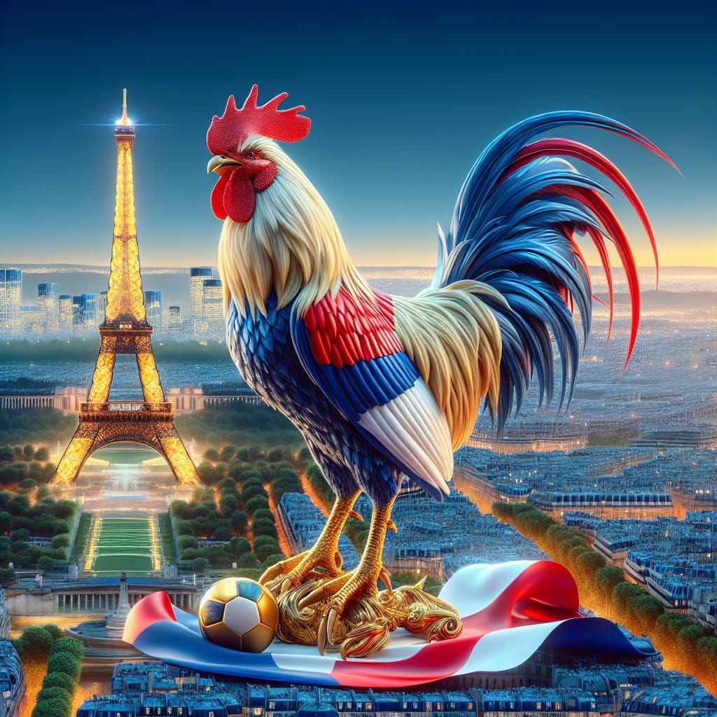 French Rooster Celebrates Paris 2024 Olympics in 4K