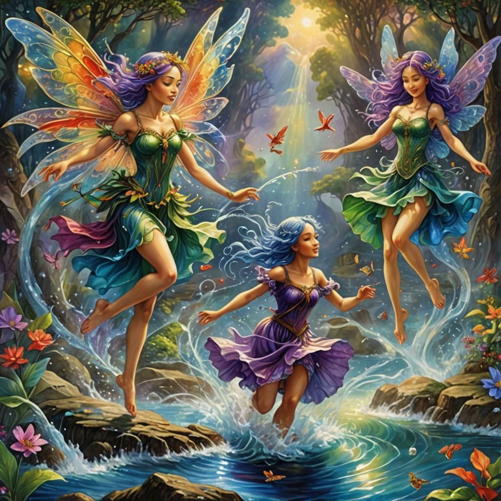 Fairies Dancing on Water: A Maximalist Digital Painting