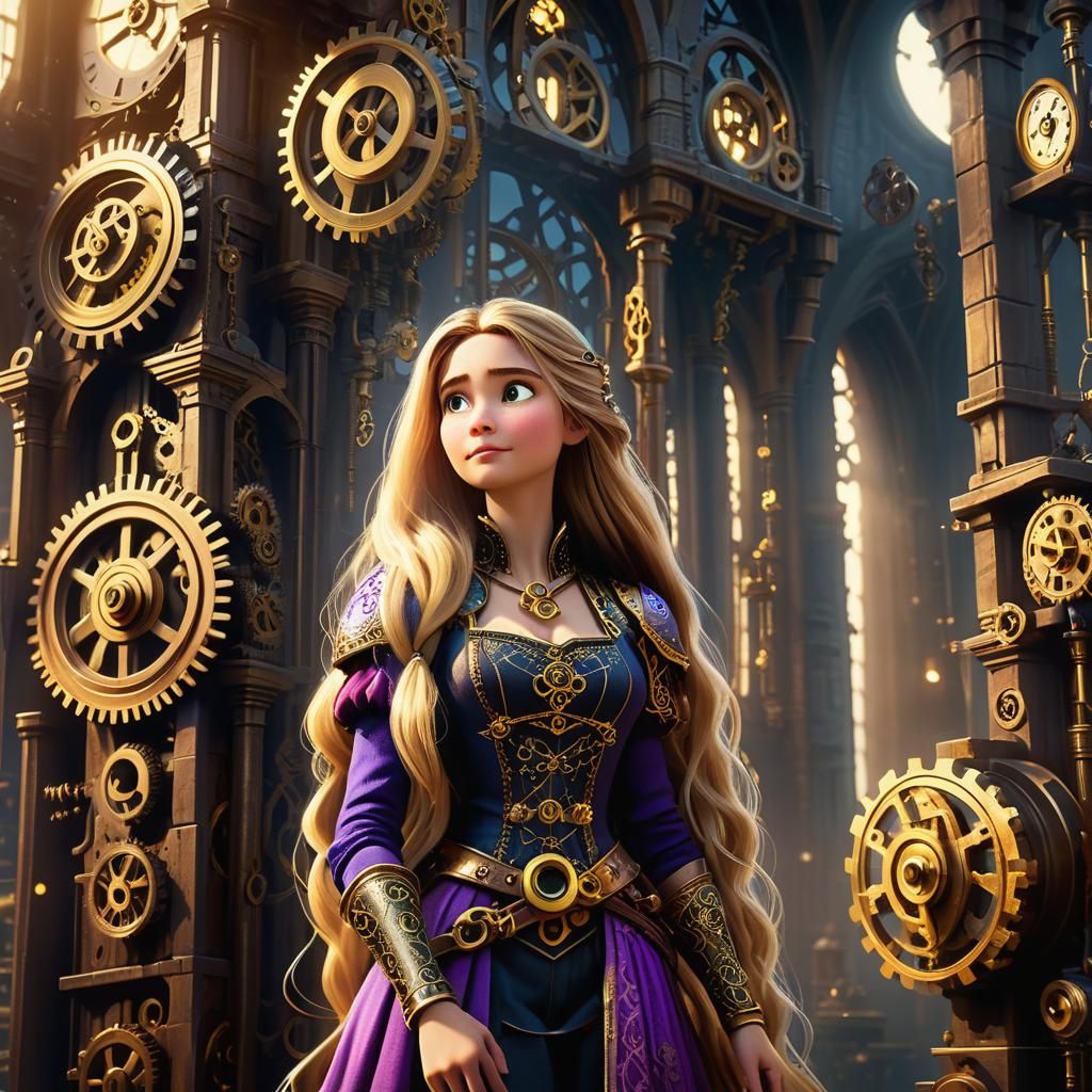 Rapunzel in Clockwork Tower: Fantasy Concept Art
