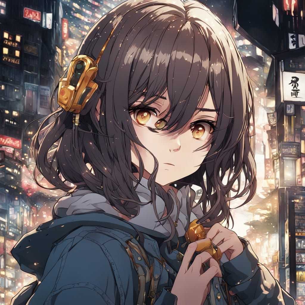 Anime-Inspired Young Woman with Detailed Facial Features and...