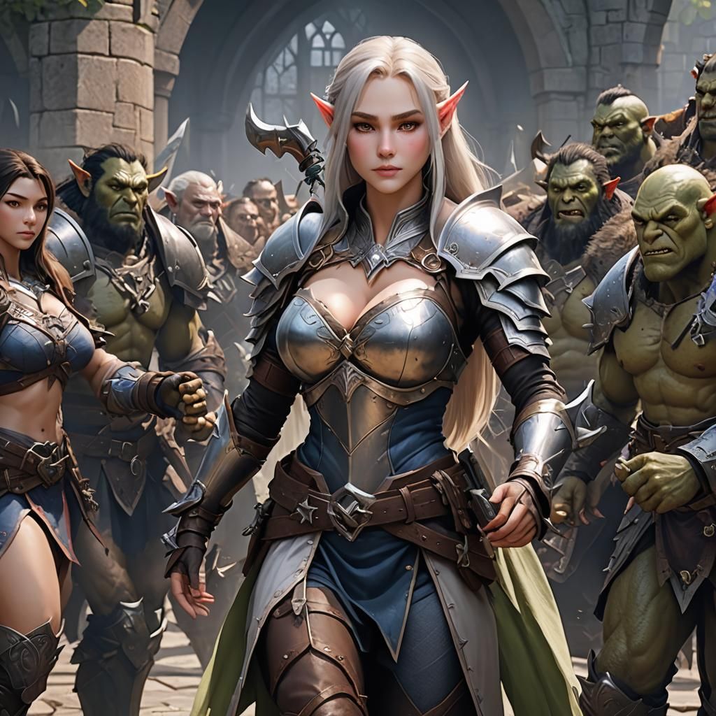 Elf Woman Groped by Orcs: Detailed Anime Art
