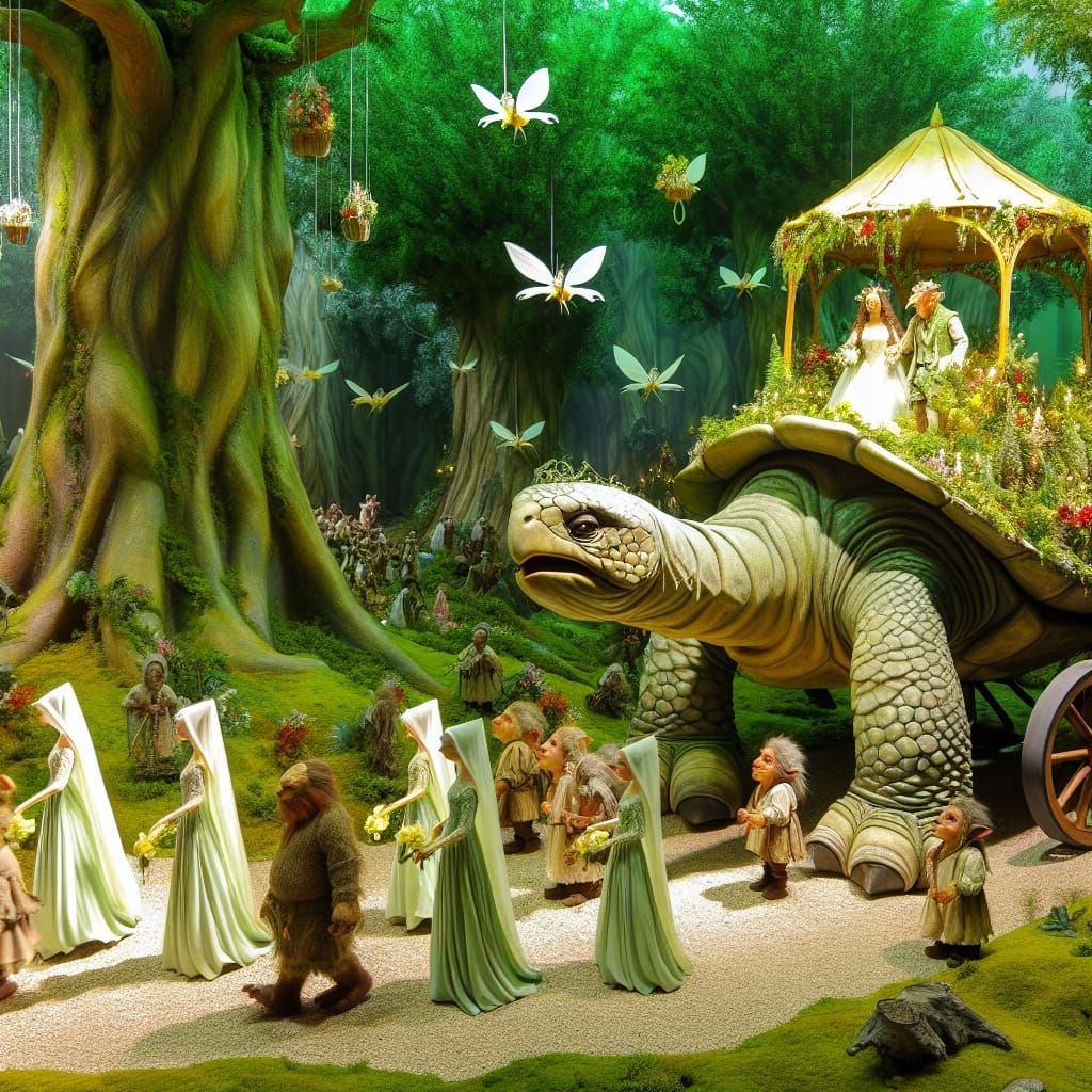 Elven Wedding Procession on Giant Creature in Hyper-Realisti...