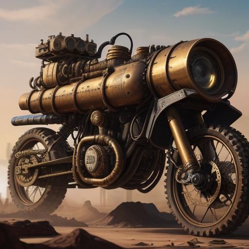Steampunk Rider in Futuristic Desert