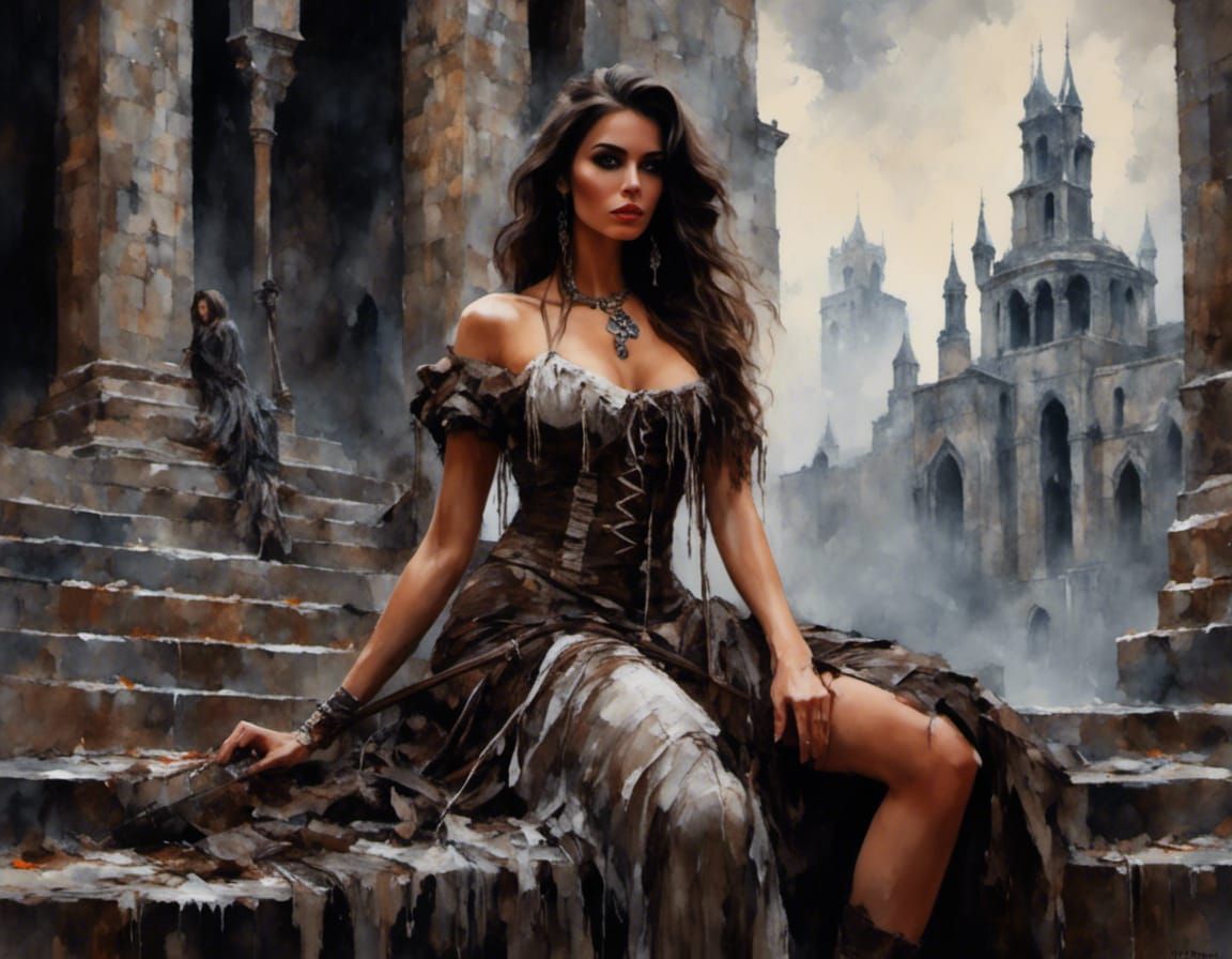 Macabre Dark Fantasy Portrait: Brunette at the Stake