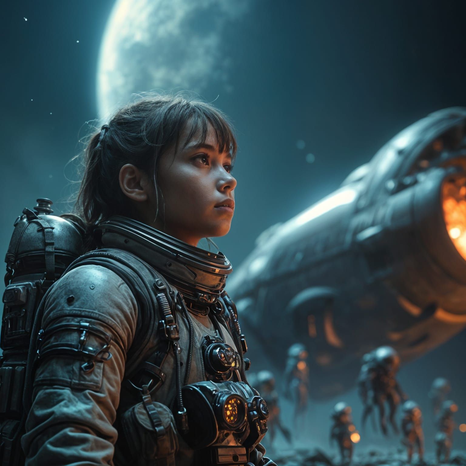 Girl in Space Suit Battles Aliens with Spaceship in Cosmic B...