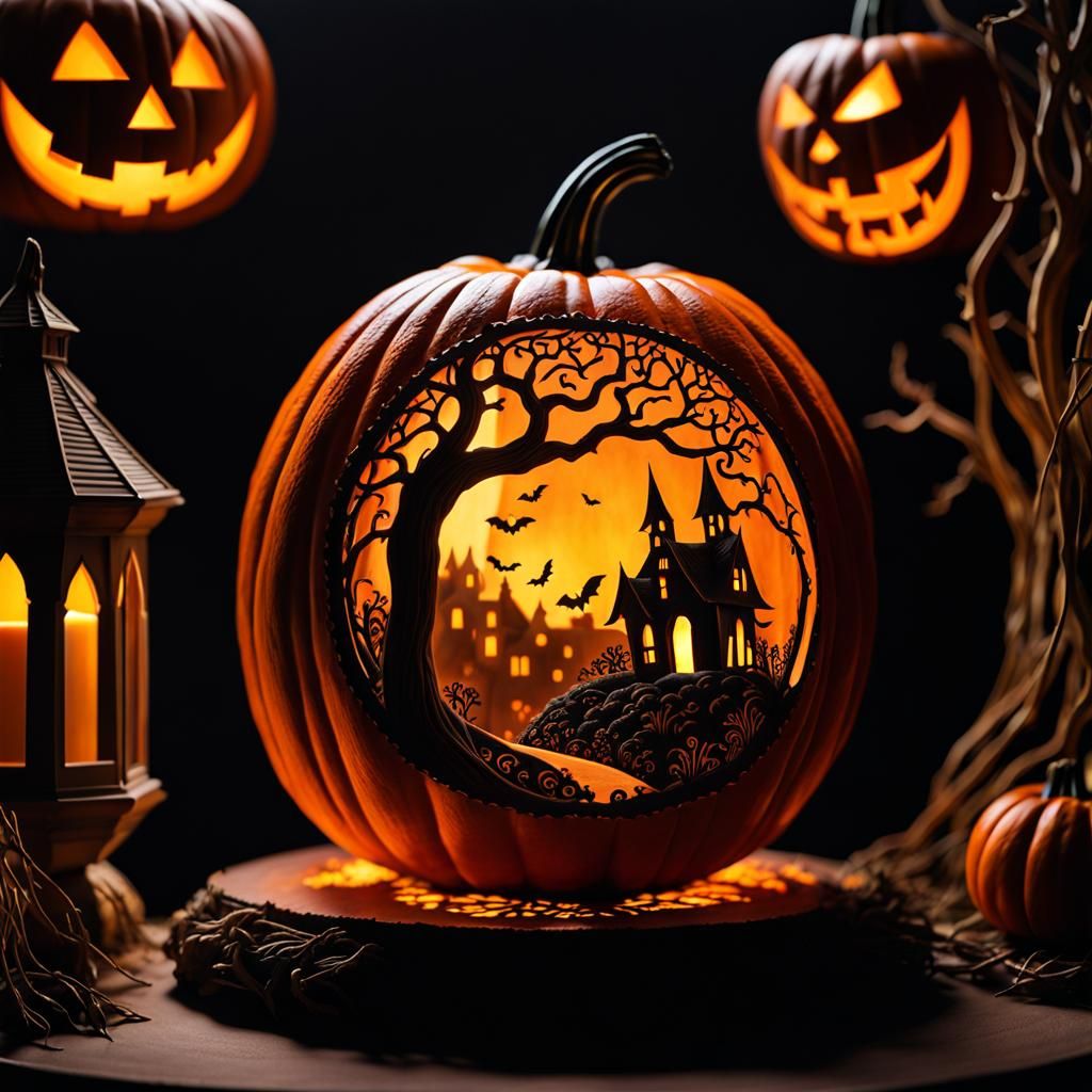 Intricate Halloween World Diorama Jack-o'-Lantern