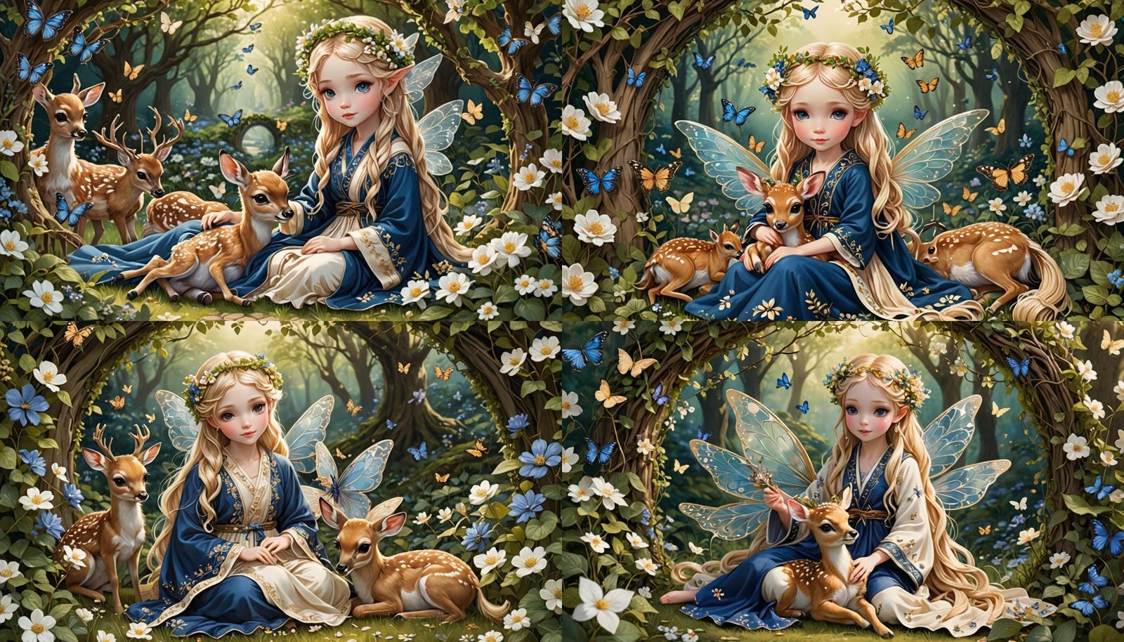 Ethereal Woodland Fairy with Baby Deer, as Alcohol Ink Art