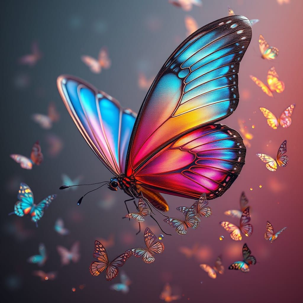 Majestic, Iridescent Butterfly in a Whirlwind of Glittering ...