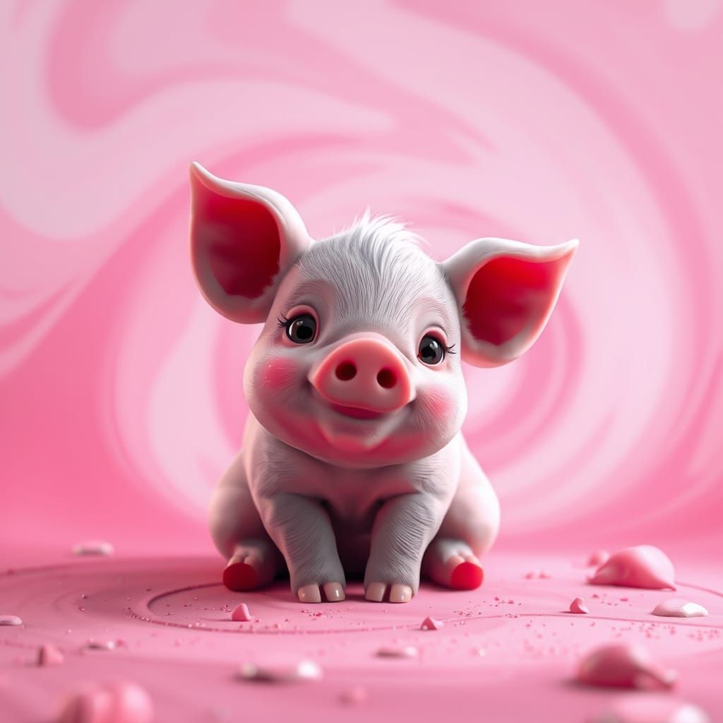 A Tiny Mini Pig in a Swirling Fantasy Scene