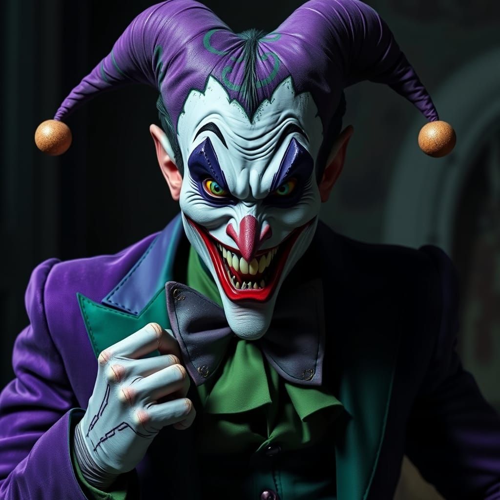 Sinister Jester with Maniacal Grin in Dark Style