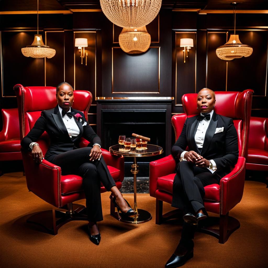 Bald Women in Tuxedos Enjoying Cigars