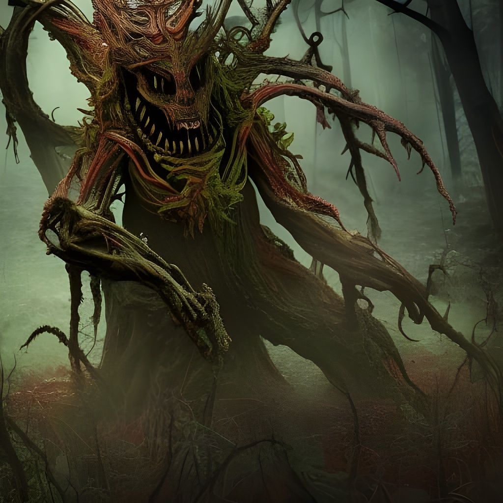 Terrifying Banshee in Dark Forest: Polychromatic Art