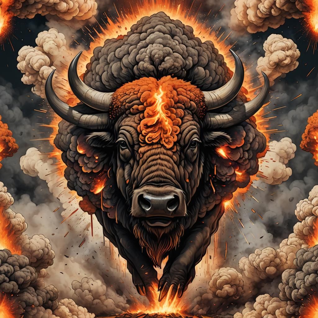 Explosion Shaped Like Buffalo in Detailed Matte Painting
