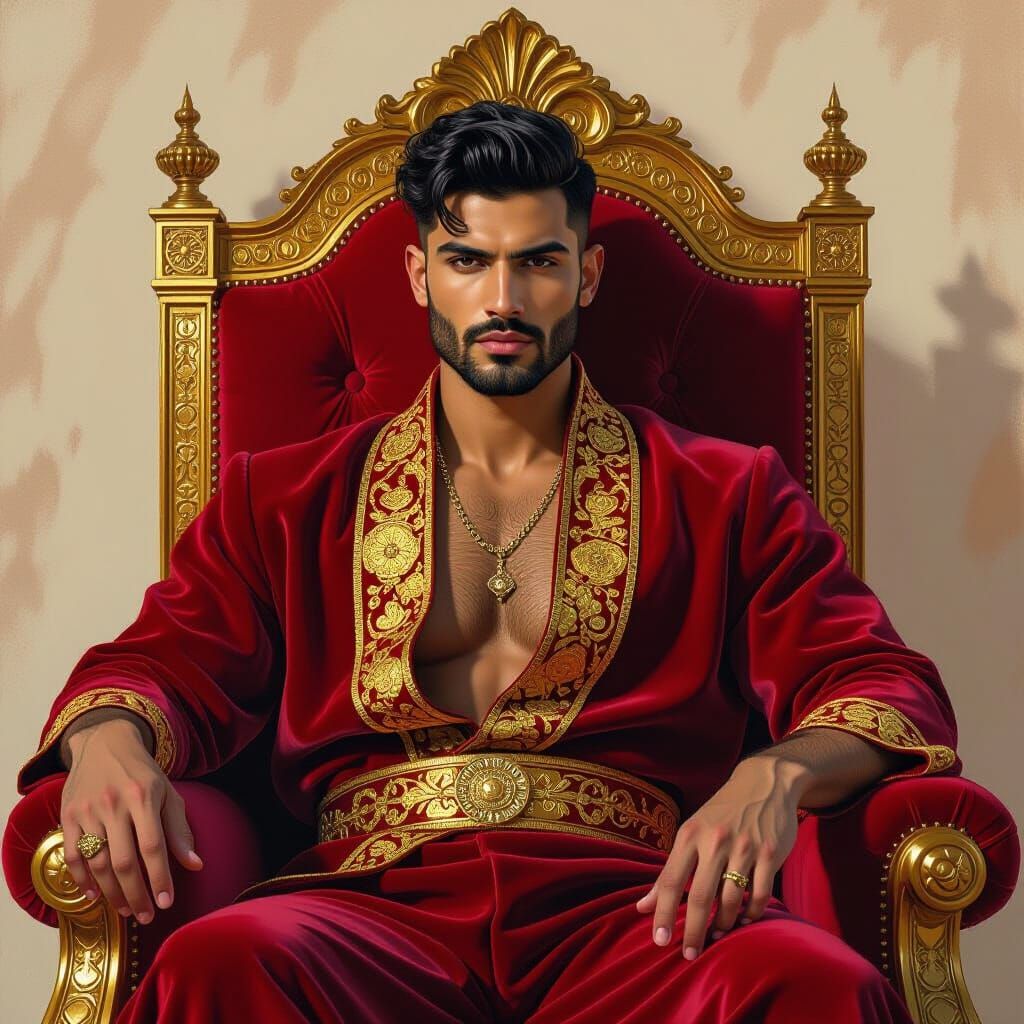 Elegant Arab Aristocrat on Golden Throne as Digital Art