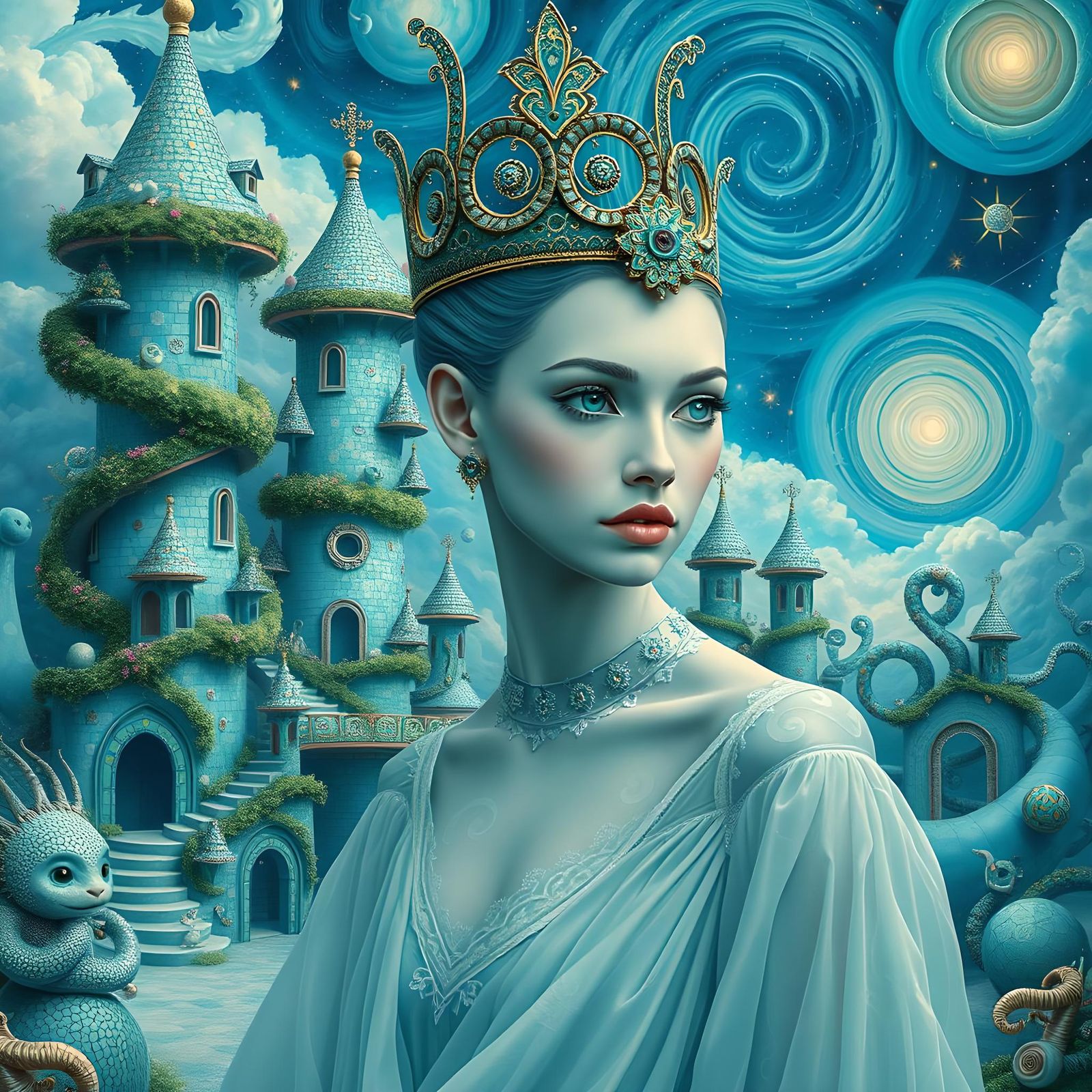 Blue Dreamscape: Surreal Architecture and Cosmic Sky