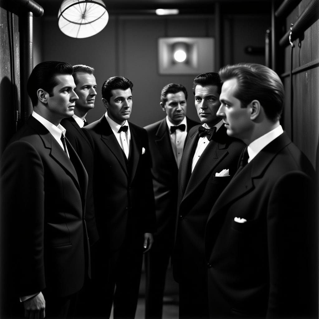 Film Noir Tough Guys in Industrial Setting