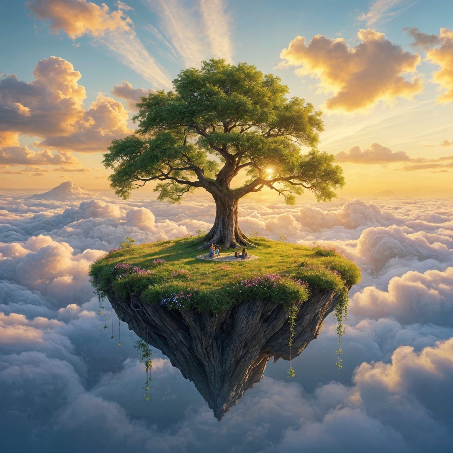Ethereal Fantasy Floating Island with Ancient Tree