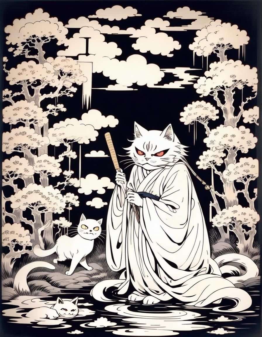 Nightmarish Japanese Bakeneko Youkai in Dreamscape
