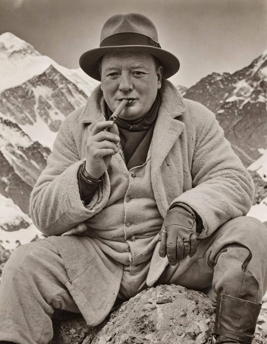 Churchill Ascends Everest: A Vintage Mountaineering Scene