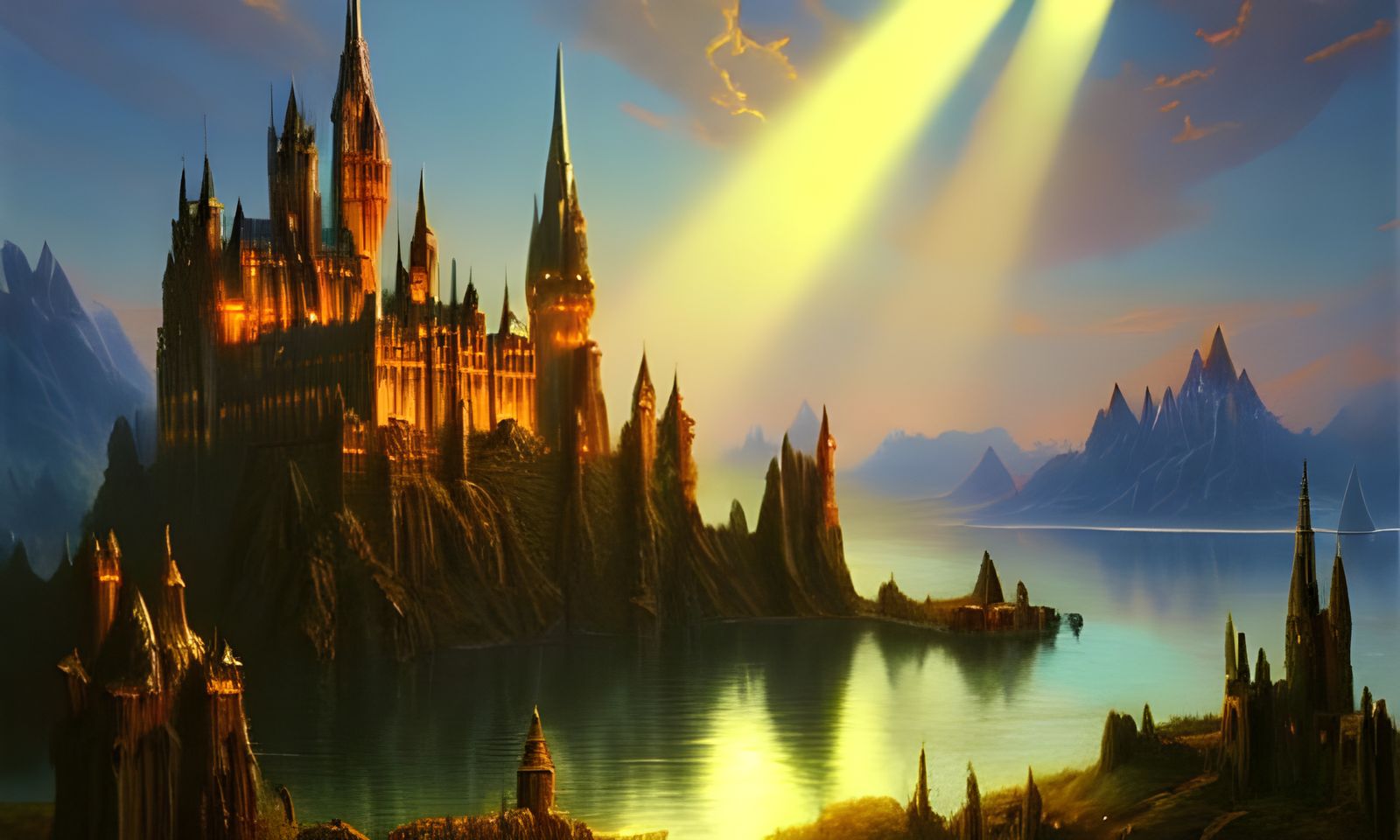 Fantasy Gothic Castle on Reflective Lake