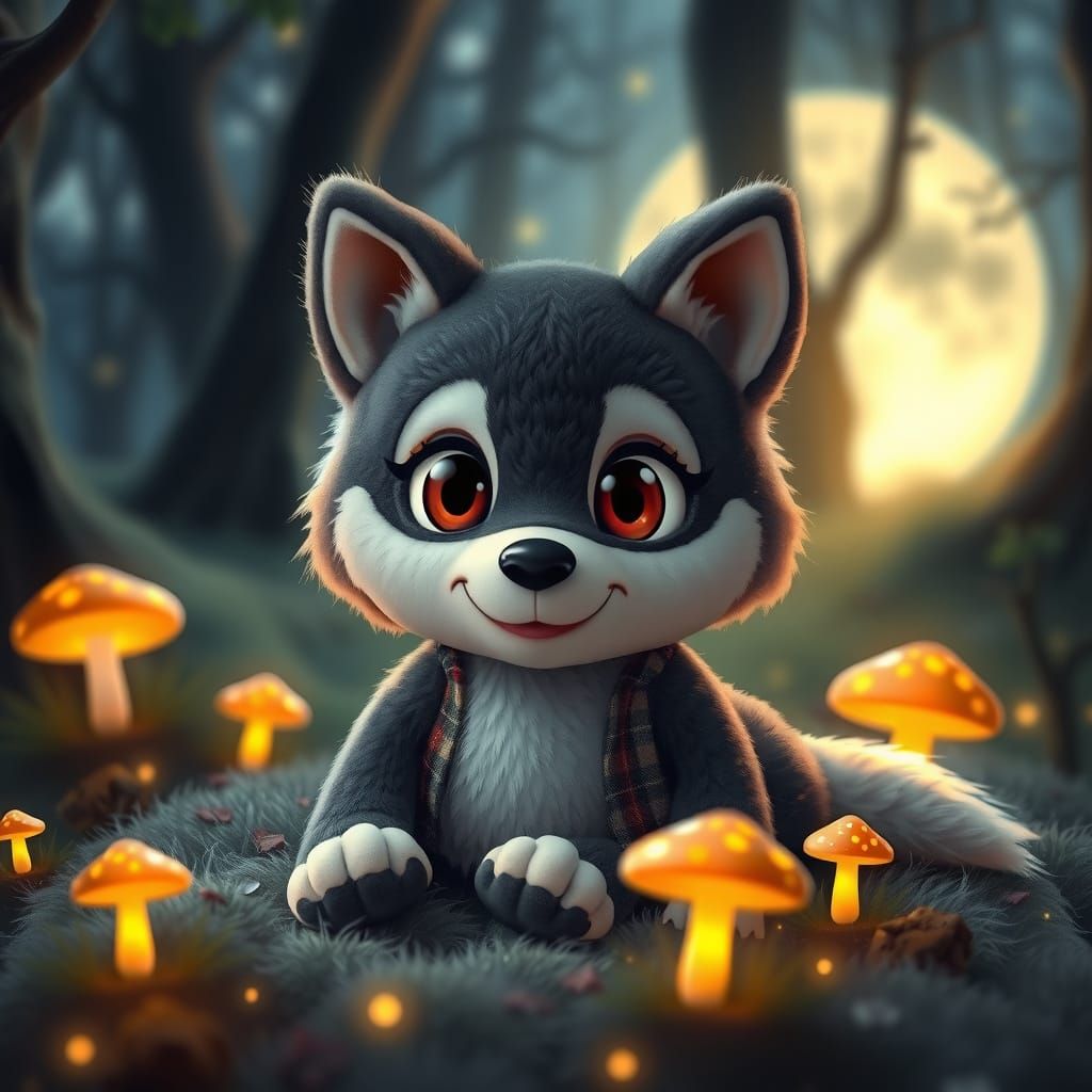 Charming Werewolf Plush Toy in Moonlit Forest