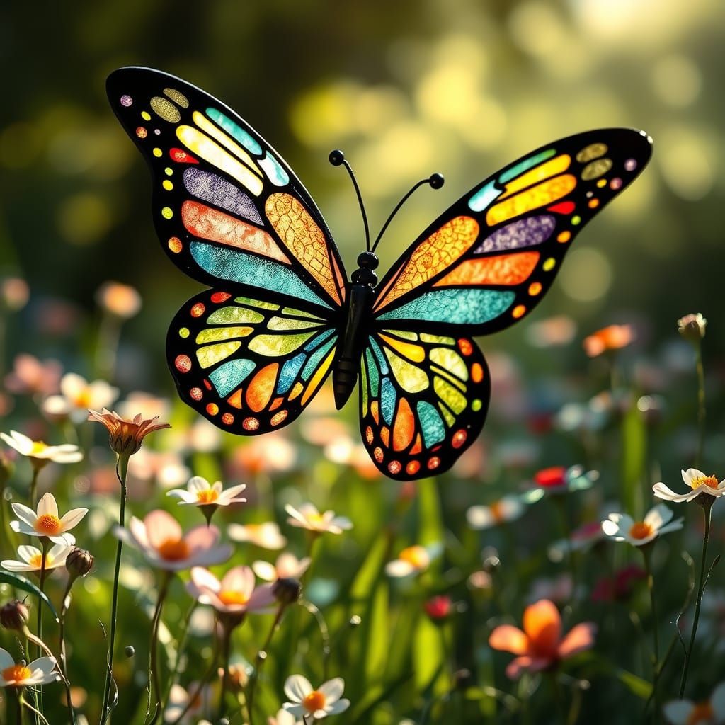 Stained-Glass Butterfly in Art Nouveau Style