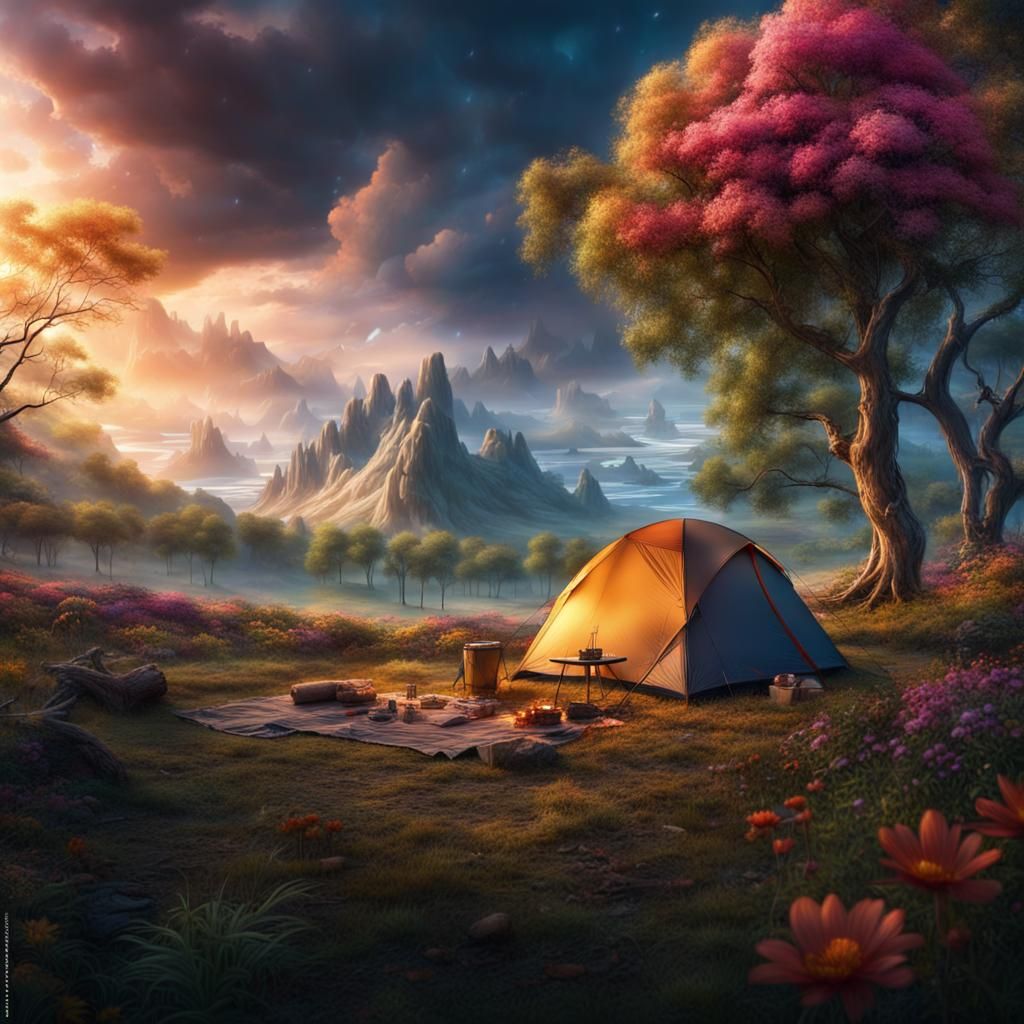 Colorful Heavenly Camping Spot: Digital Matte Painting