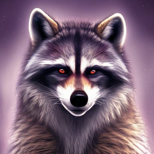 Raccoon-Wolf Hybrid with Beautiful Fur in Detailed Painting