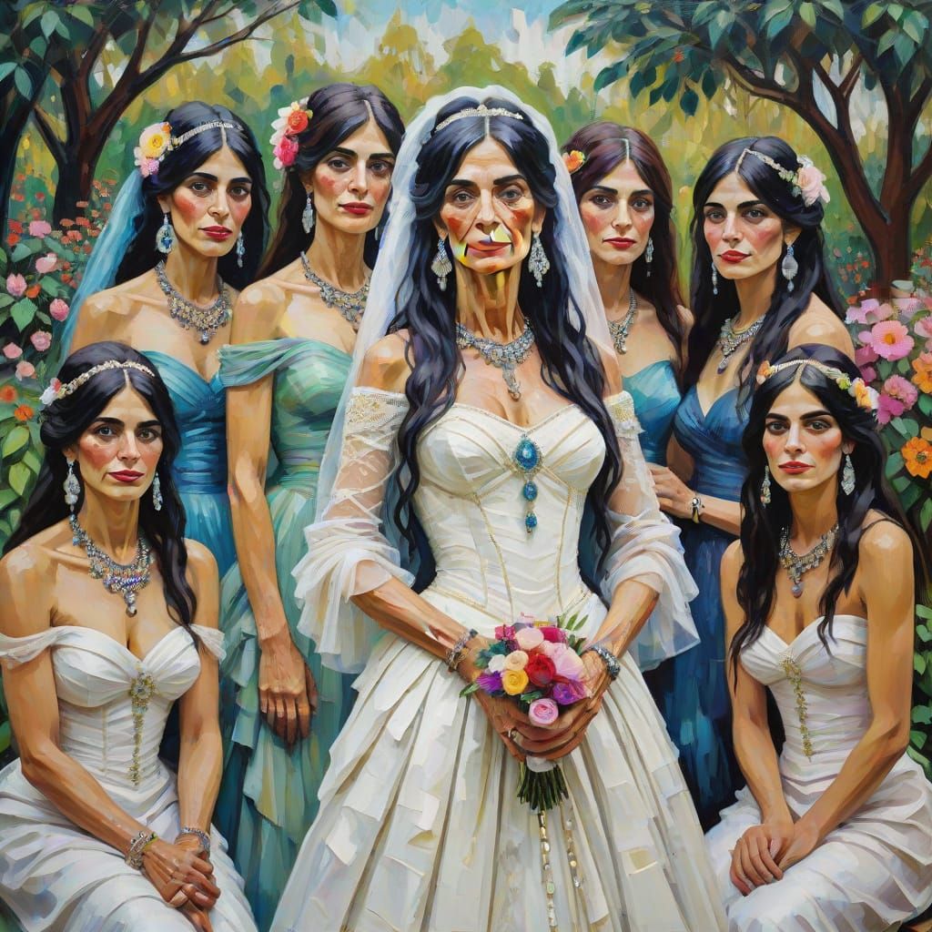 Elegant Elderly Woman in Gypsy Wedding Attire, Surrounded by...