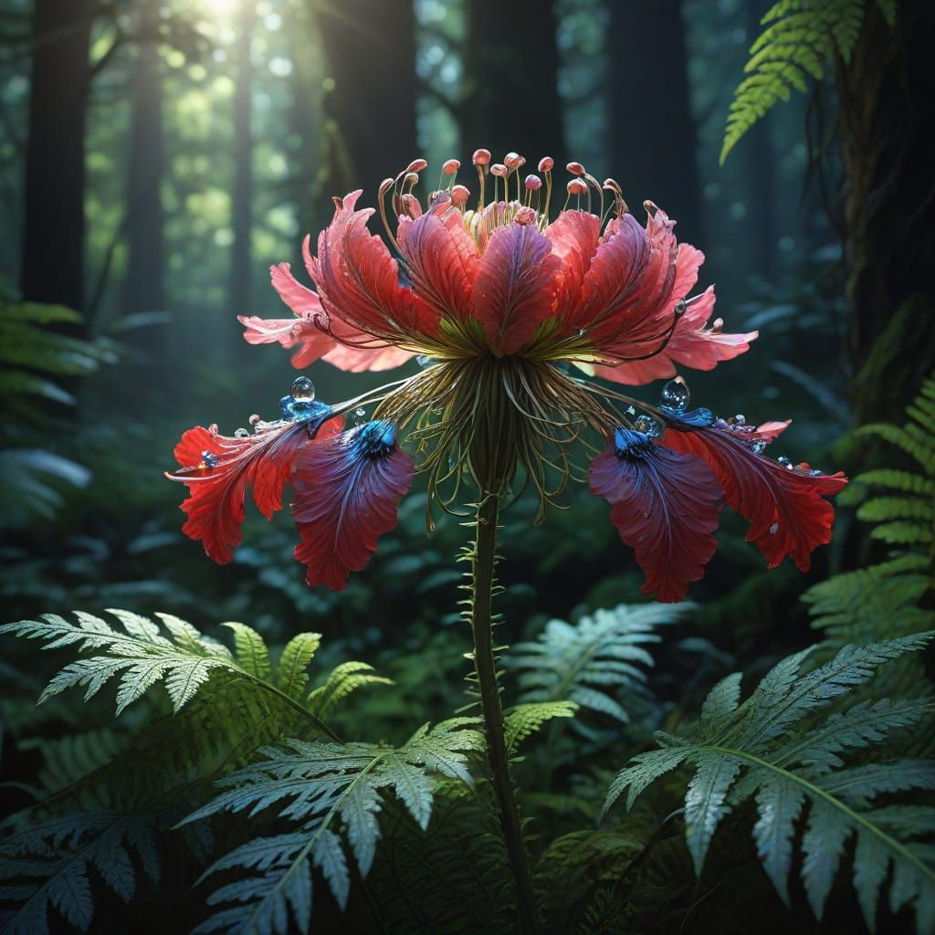Enchanted Gemlike Flower in Dark Forest