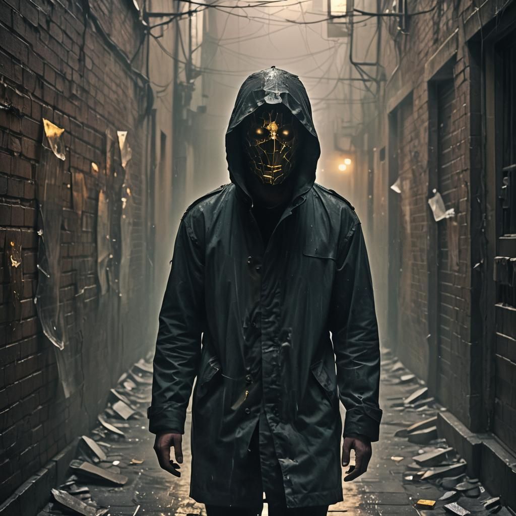 Surreal Faceless Man in Foggy Alleyway