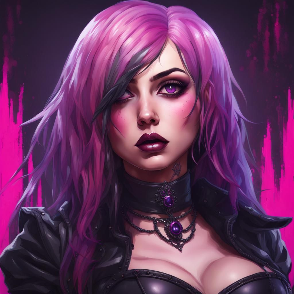 Goth Domme with Corset in Hyperrealistic Splash Art