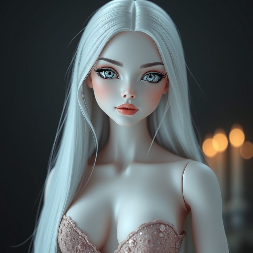 Ethereal Young Woman with Silver Eyes