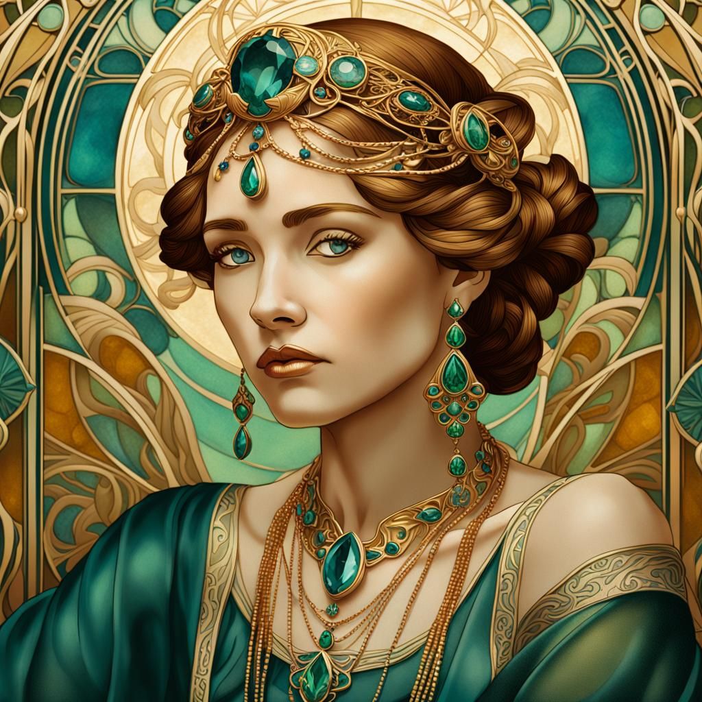 Elegant Woman Portrait in Art Nouveau Style