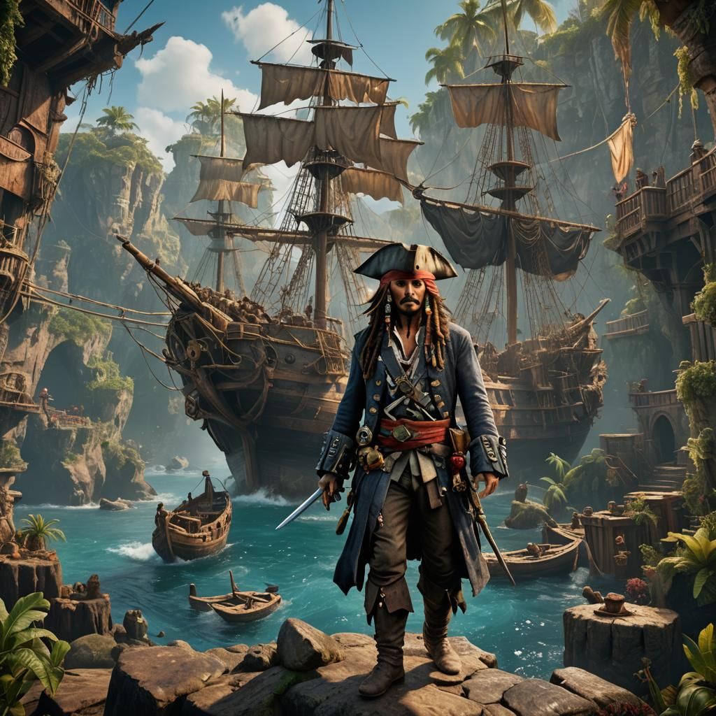 Detailed Matte Painting of Jack Sparrow