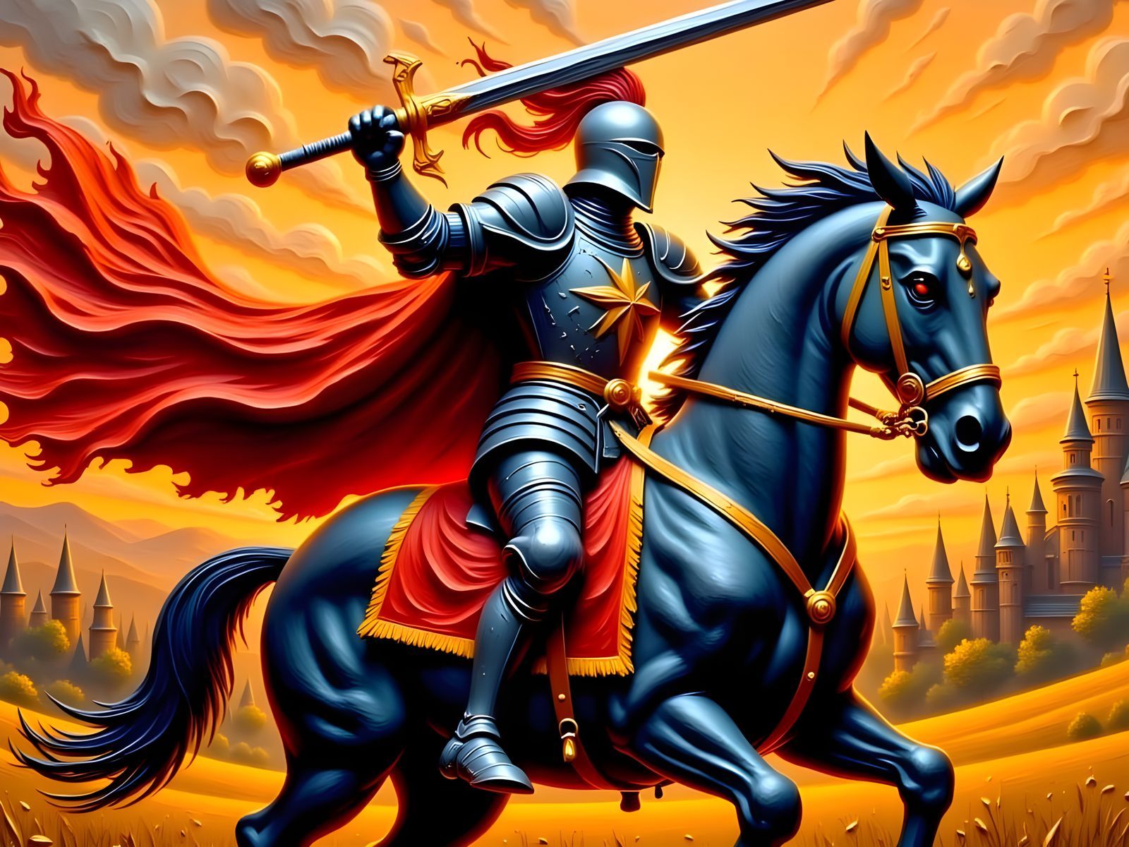 Medieval Knight in Polished Armor Charges into Battle