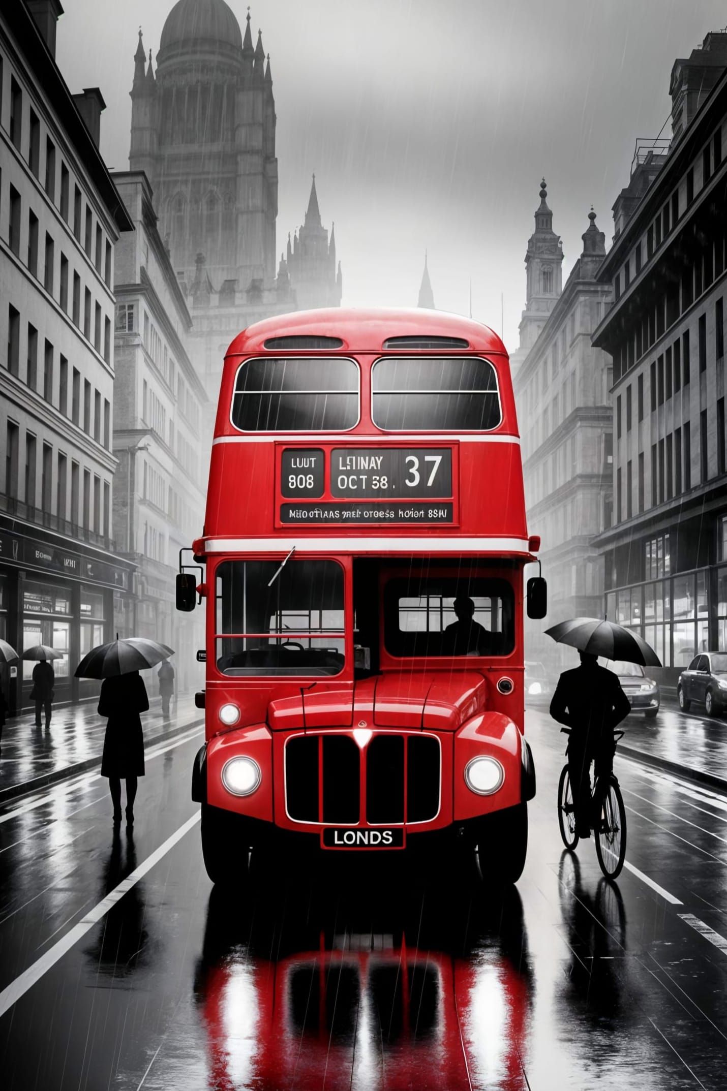 Iconic Red Bus in London, Syd Mead Style
