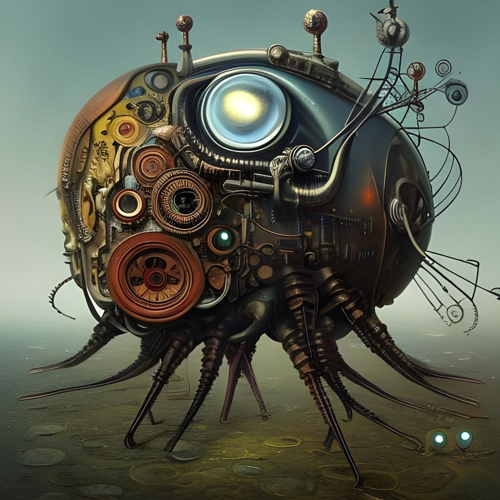 Steampunk Robot Brain with Spider Legs and Wings