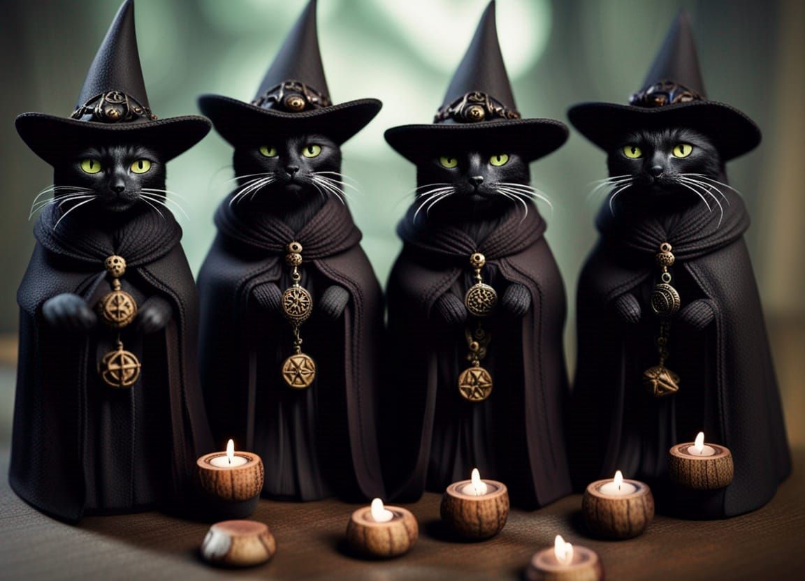Cat Coven in Tiny Robes and Hats