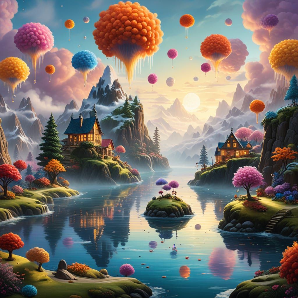 Pom-Pom Island: A Surreal Oil Painting Fantasy
