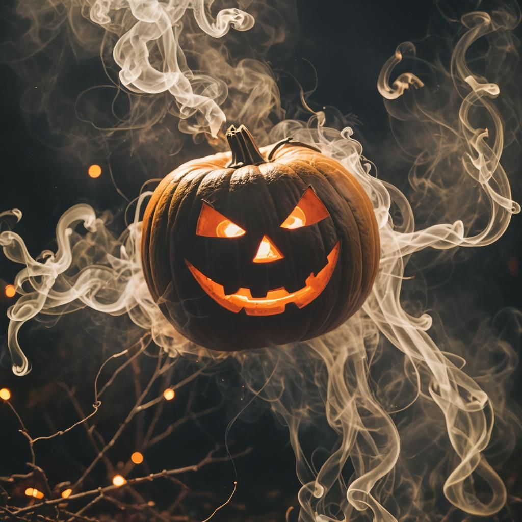 Halloween Jack-o-Lantern Engulfed in Eerie Smoke