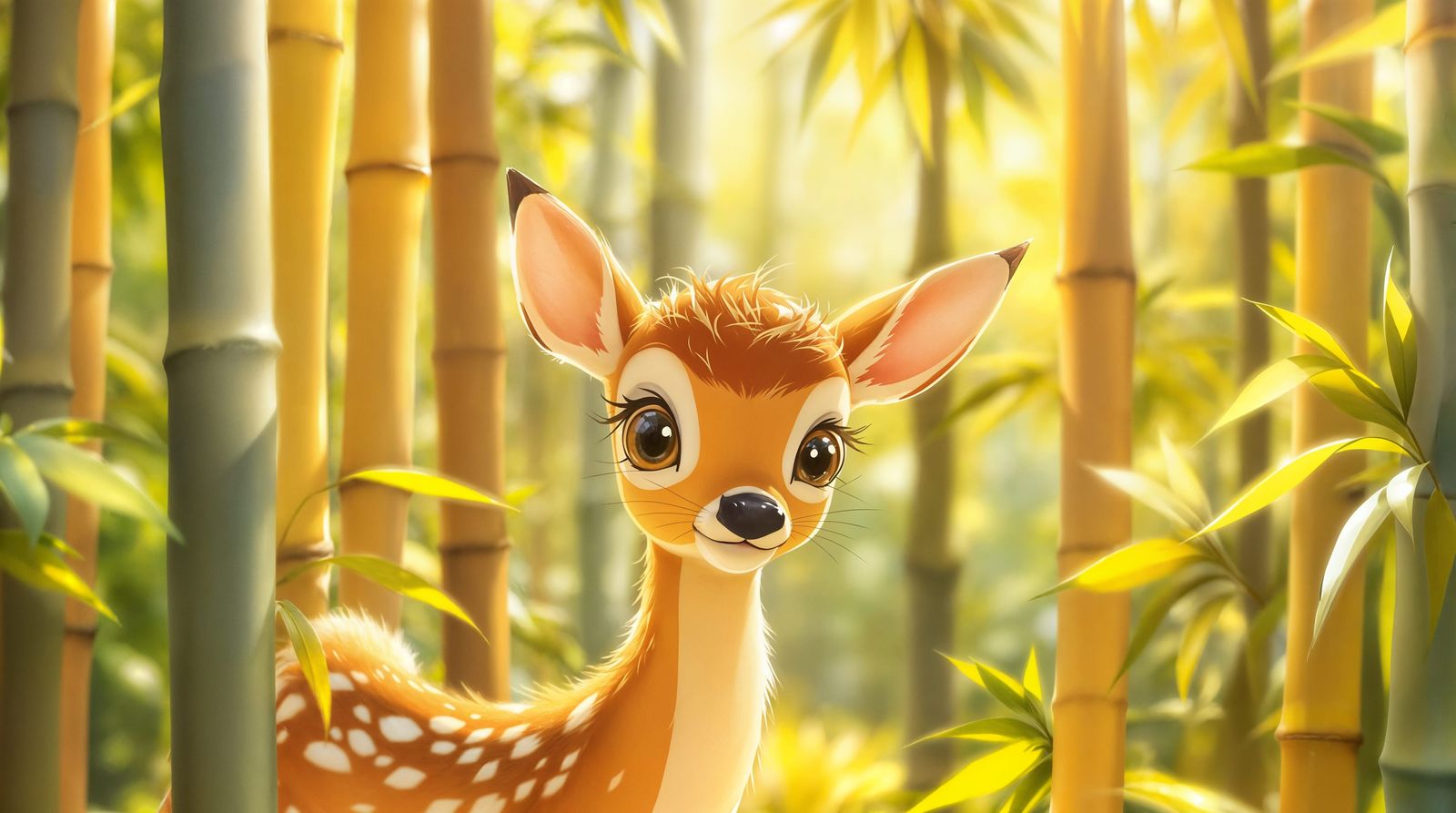Sunny Bamboo Forest Deer
