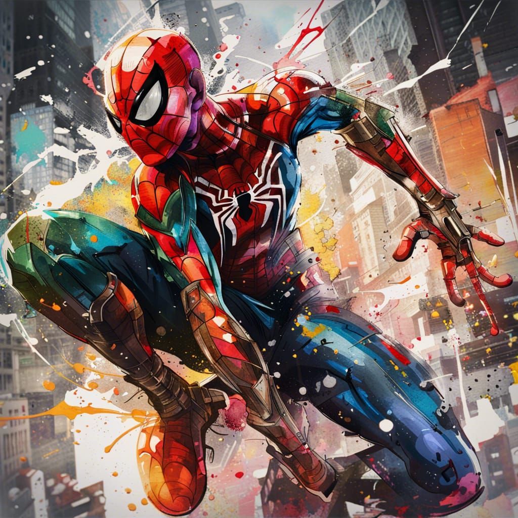 Spider-Man Concept Art in Watercolor Graffiti Style