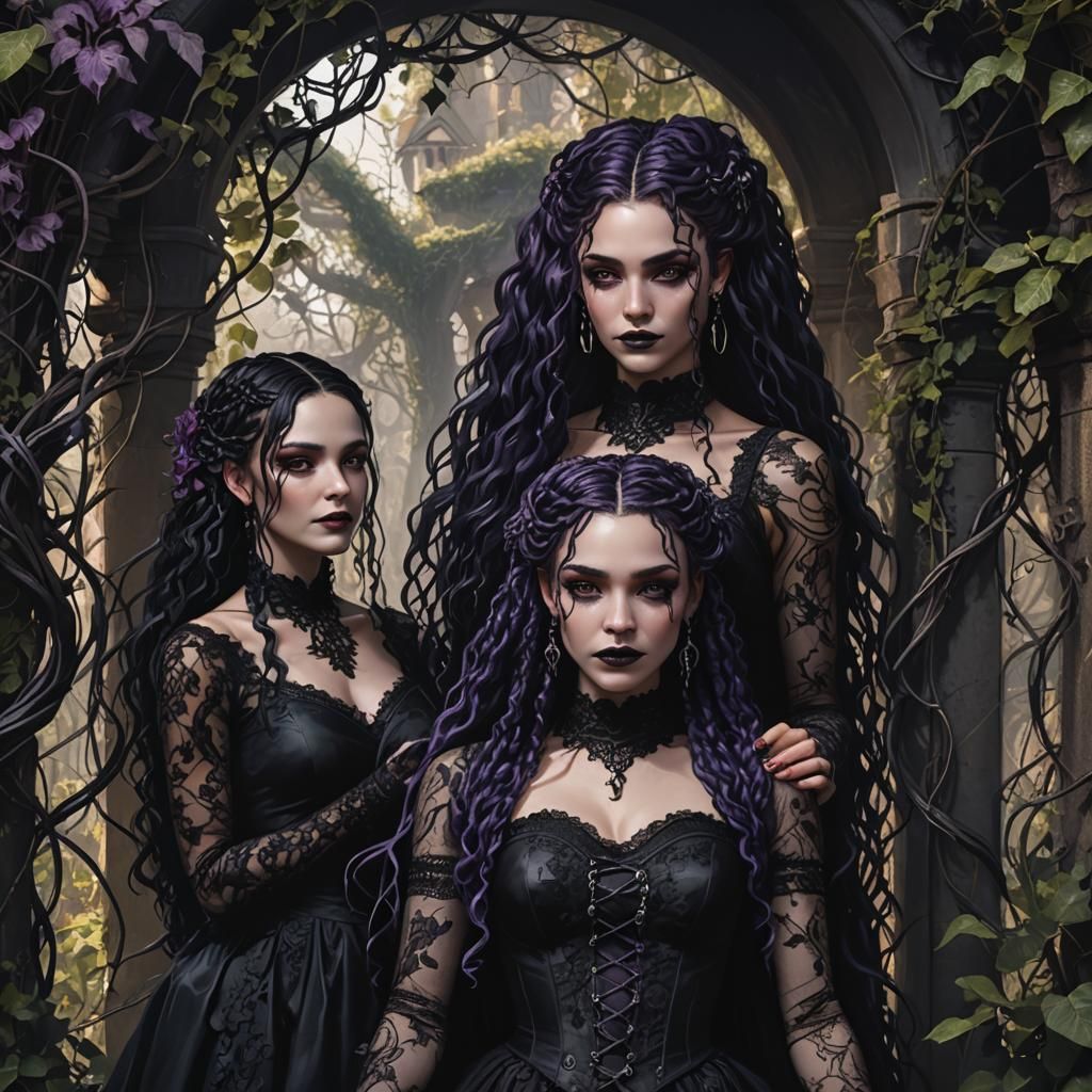 Gothic Fantasy: Two Friends in Shadowy Alcove