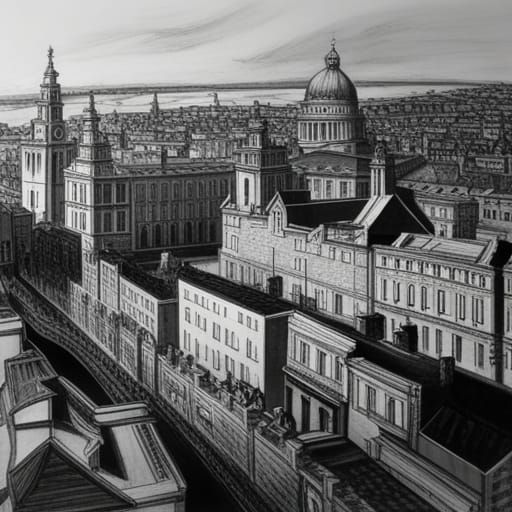 London in 1800: Hyperdetailed Charcoal Drawing