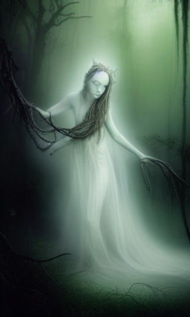 Eerie Ghost in Entangled Forest: Encaustic Painting