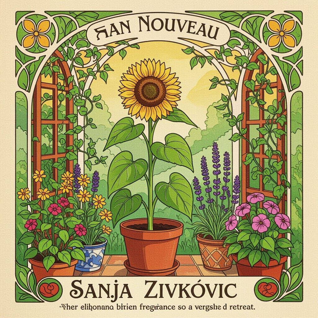 Art Nouveau Garden: Sunflower, Herbs, and Vines