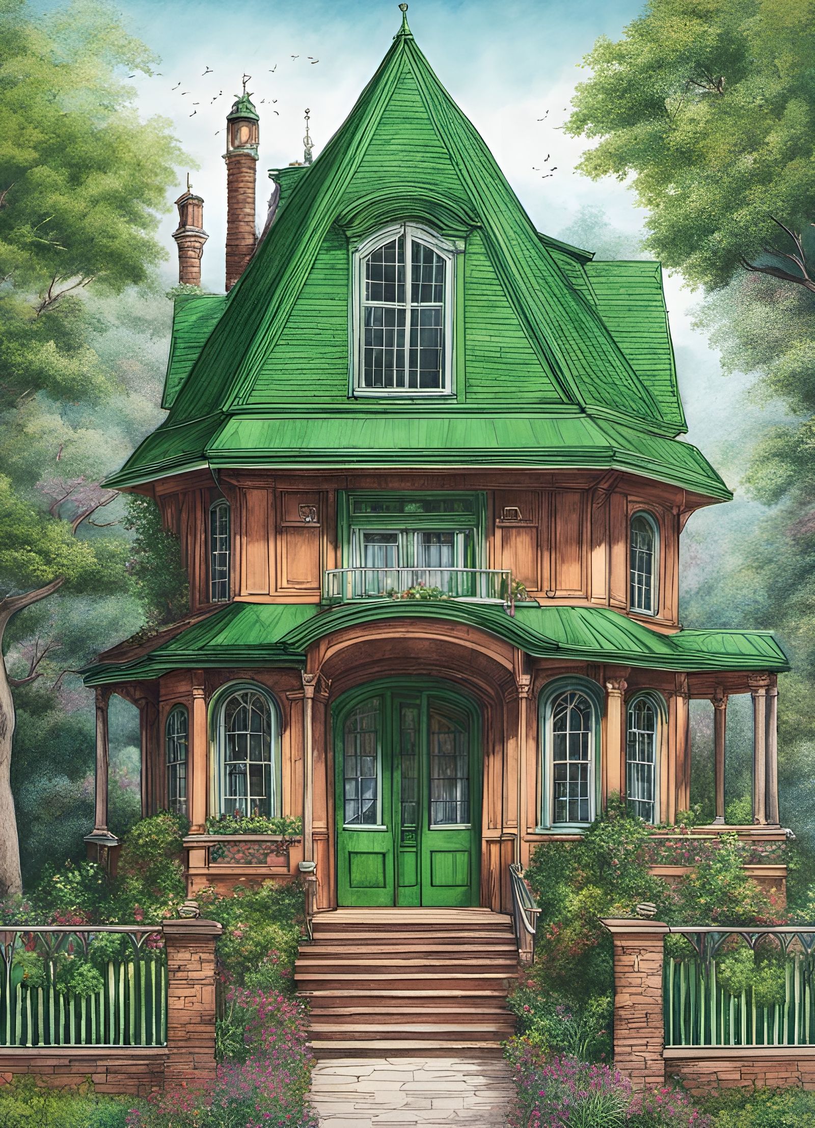 The Green House of Music: Crayon Drawing in 8K