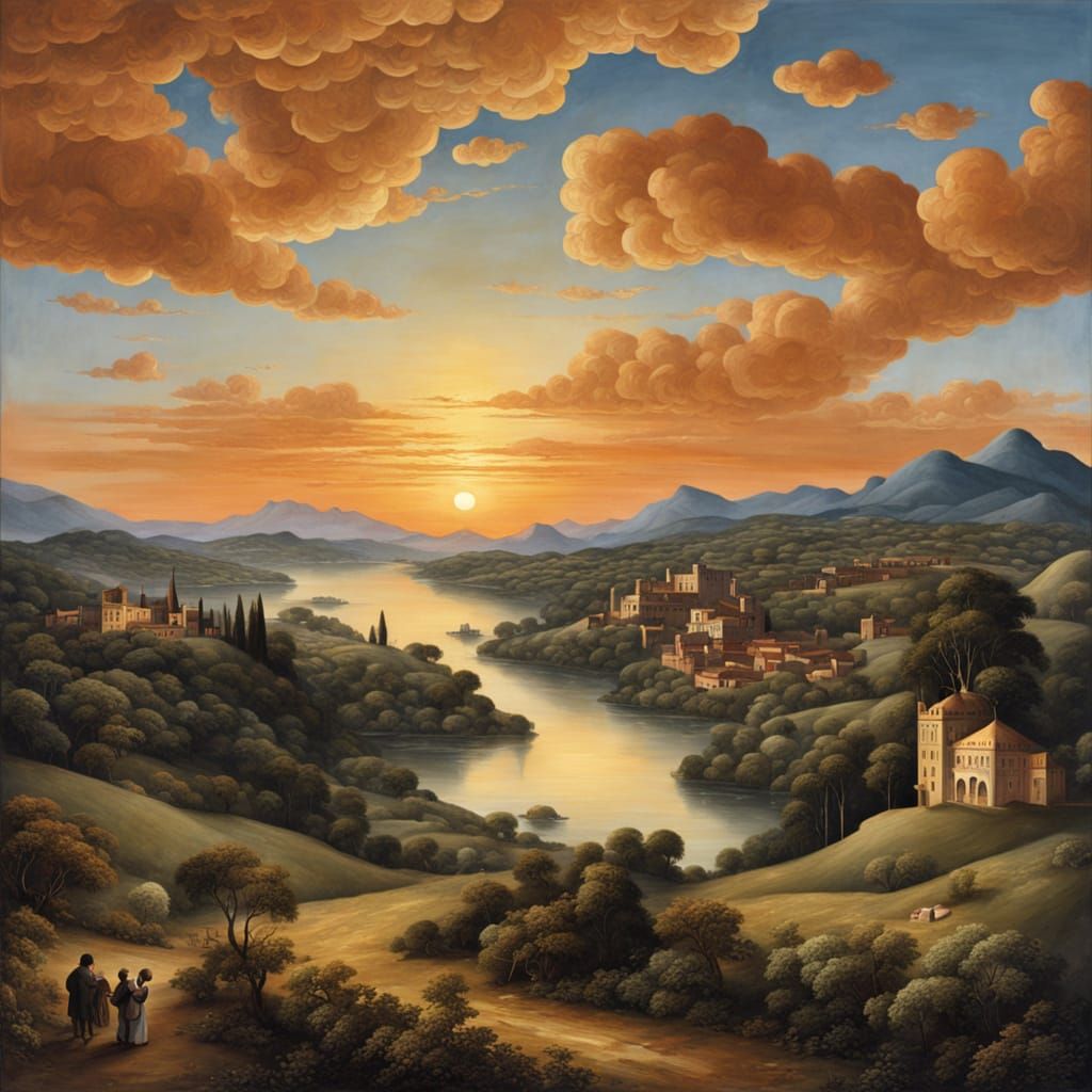 Sunset Landscape in Mannerist Style
